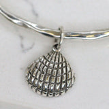 Scallop Shell Oxidised Sterling Silver Hammered Bangle
