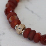 Beaded Bracelet Carnelian, Picasso Jasper & Sterling Silver Handmade by Us