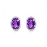 Sterling Silver Amethyst Oval Stud Earrings