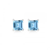 Blue Topaz Square Cut Sterling Silver Stud Earrings