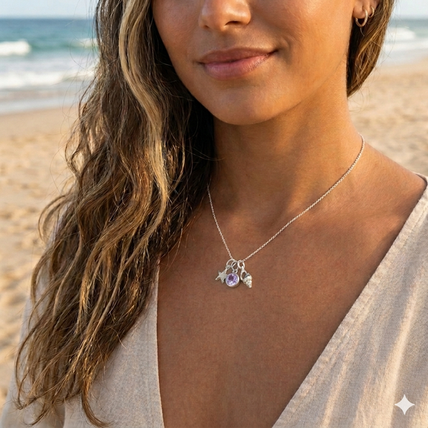 Ocean Breeze Charm Necklace - Amethyst