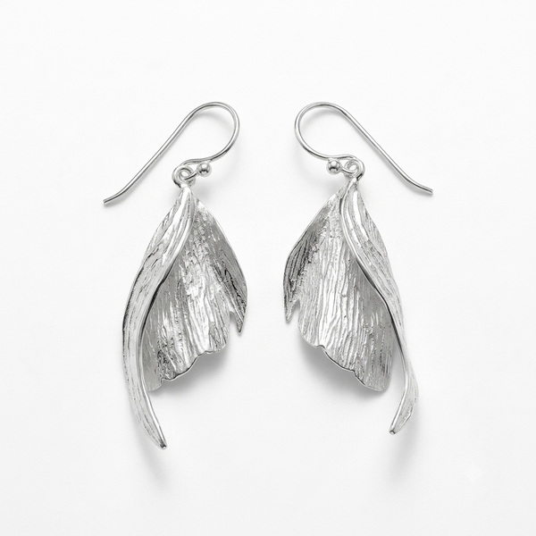 Textured Sterling Silver Botanical Drop Earrings