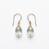 9ct Gold Faceted Green Amethyst Drop Earrings