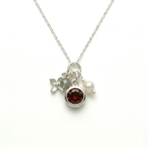Sterling Silver Garnet, Pearl & Labradorite Charm Necklace