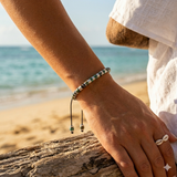 African Turquoise & Hematite Drawstring Bracelet