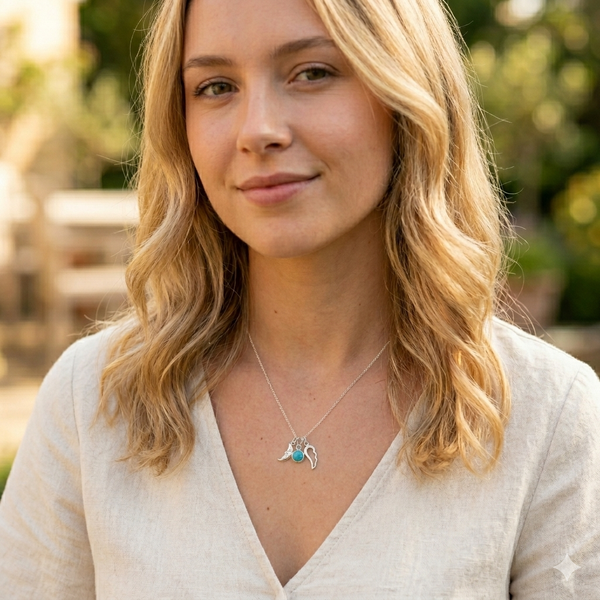 Celestial Moon, Wing, and Turquoise Charm Necklace
