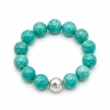 Premium 14mm Amazonite & Hammered Sterling Silver Stretch Bracelet