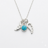 Celestial Moon, Wing, and Turquoise Charm Necklace