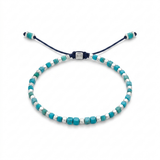 Natural Turquoise & Sterling Silver Square Bead Drawstring Bracelet