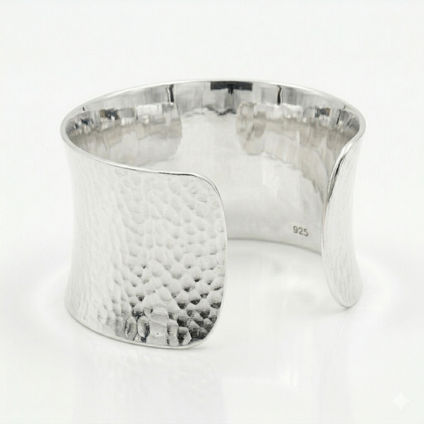 Bold Sterling Silver Wide Hammered Cuff Bangle