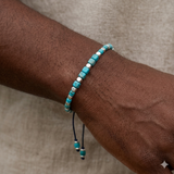 Natural Turquoise & Sterling Silver Square Bead Drawstring Bracelet