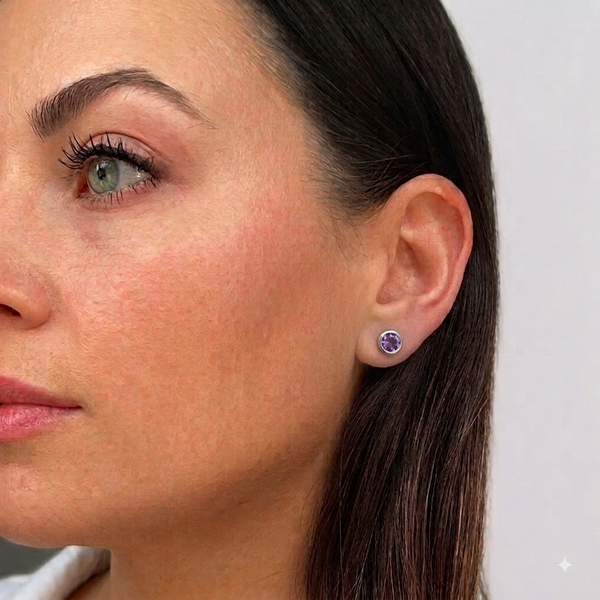 Handmade Sterling Silver Amethyst Stud Earrings