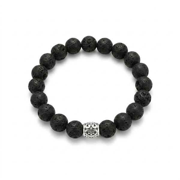 Artisan Matte Lava Stone & Handmade Silver Bracelet
