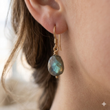 Celestial Aurora: Hand-Wrapped Labradorite 9ct Drop Earring