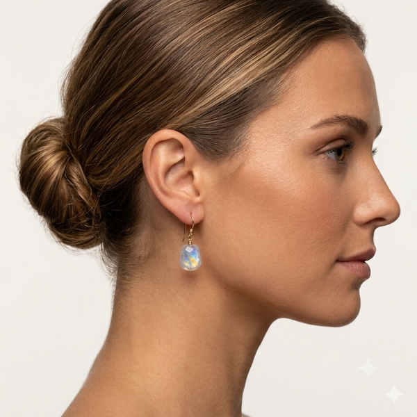9ct Gold Faceted Rainbow Moonstone Drop Earrings