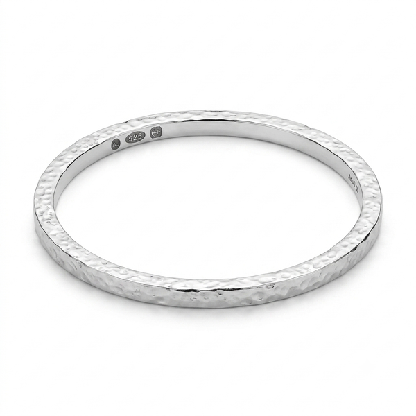 Heavyweight Hammered Sterling Silver Square Bangle | 65mm