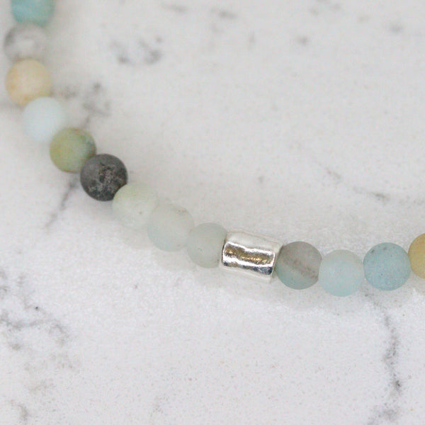 Beaded Bracelet Amazonite & Sterling Silver Handmade by Us