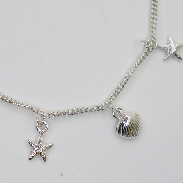 Sterling Silver Starfish & Shell Bracelet, Necklace and Anklet