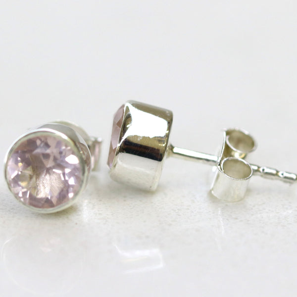 Studs Sterling Silver Handmade Rose Quartz 6mm