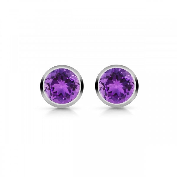Sterling Silver and Amethyst 6mm Round Stud Earrings
